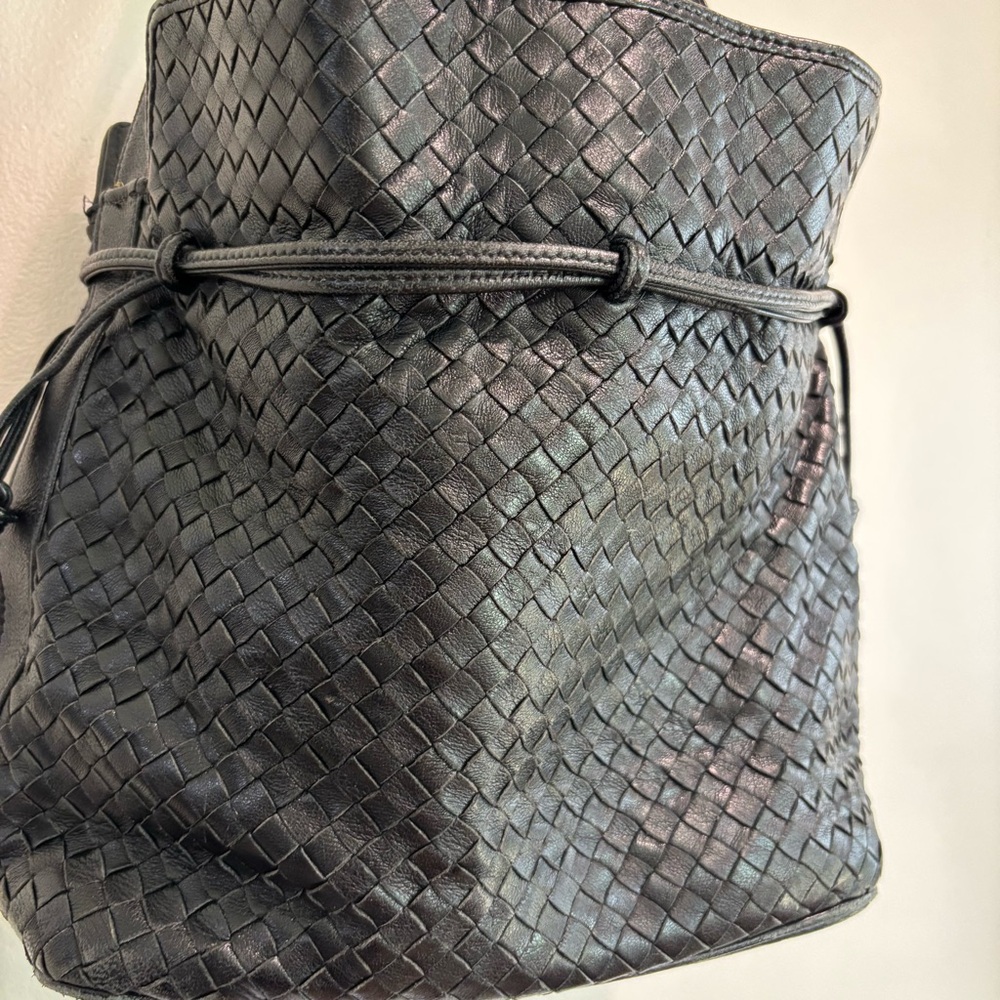 Ashneil vintage leather bucket bag purse woven black - Picture 2 of 10